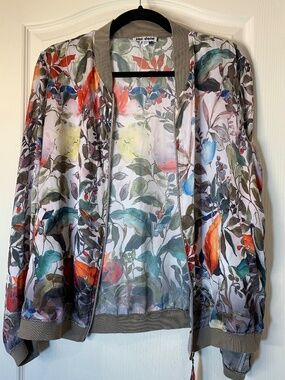 Jac Dale Floral Bomber Jacket Lightweight Zip Front Jacket Garden Party Spring L